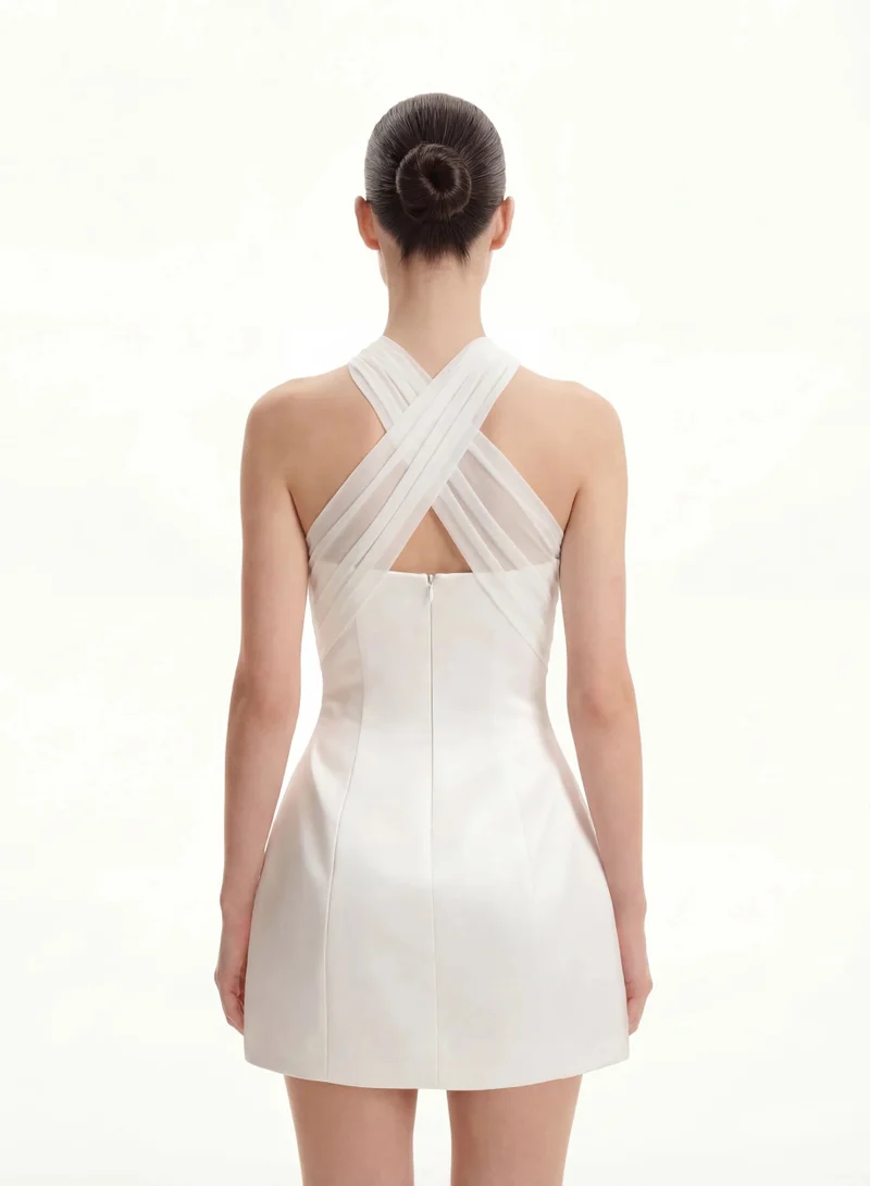 JW PEI Satin Mini Dress With Tulle Cross Halter