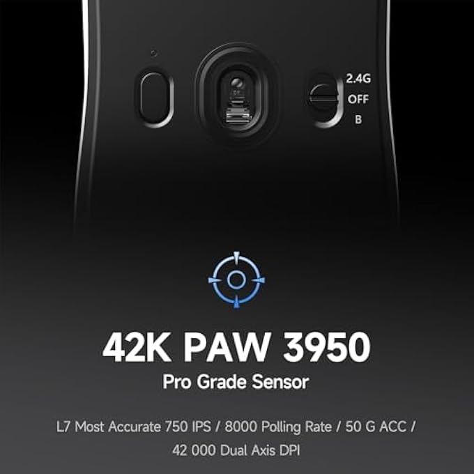 MCHOSE L7 PRO SUPERLIGHT MOUSE 39G WITH CUSTOMIZED 8K WIRELESS ULTRA FAST RECEIVER, 26000DPI WITH 8K HZ REPORT RATE, BT/2.4G WIRELESS/WIRED GAMING MOUSE, 200 HOURS BATTERY WHITE - Image 3