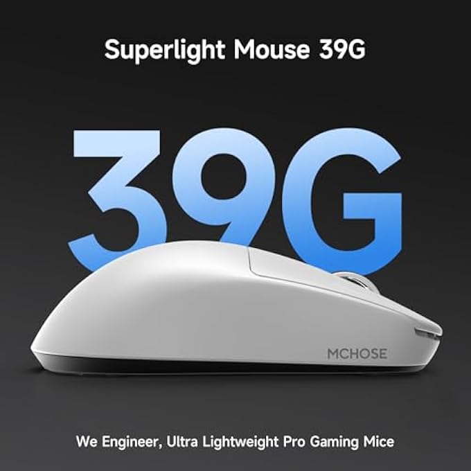 MCHOSE L7 PRO SUPERLIGHT MOUSE 39G WITH CUSTOMIZED 8K WIRELESS ULTRA FAST RECEIVER, 26000DPI WITH 8K HZ REPORT RATE, BT/2.4G WIRELESS/WIRED GAMING MOUSE, 200 HOURS BATTERY WHITE - Image 2