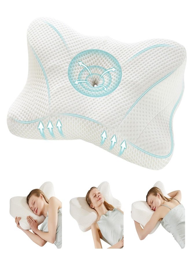NEWBULIG Cervical Neck Pillow, Ergonomic Memory Foam Pillow for Neck Pain Relief, Contour Bed Pillow with Neck Support for Side, Back & Stomach Sleepers, Queen, White - Image 1