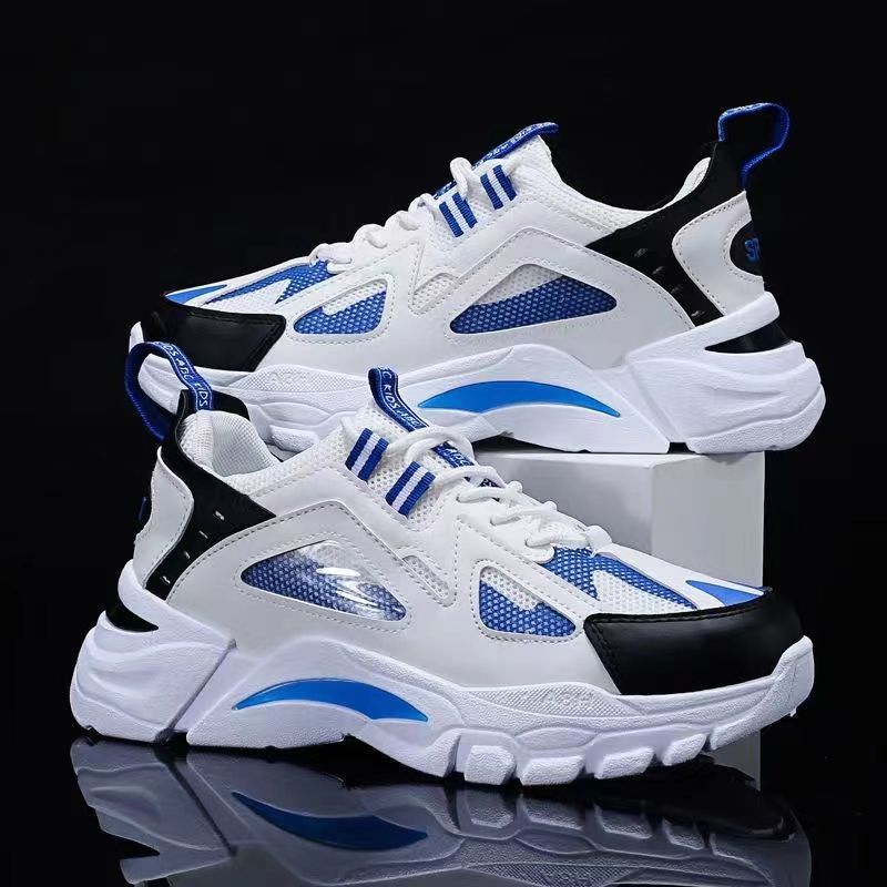 Cross-border 2024 New Mens Shoes Spring and Autumn Breathable Mesh Shoes Mens Casual Sports Thick Sole Increased Torre Shoes white blue - Image 3