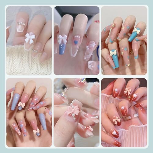 Xfopz 350 Pcs 3D Nail Charms and Flatback Pearls Set, 8 Colors Nail Bows Charm, Star Heart Moon Cute Nail Jewels, 2-4mm Nail Pearls for Nail Art DIY Decoration with Pickup Tools, Multicolor - Image 5