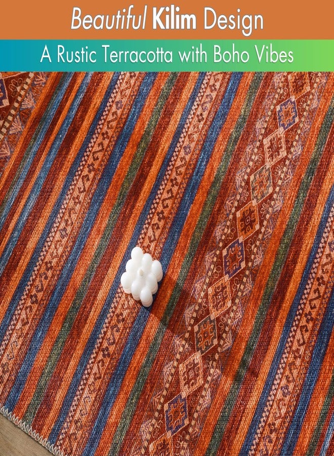Sacred Artisans سجادة قابلة للغسل من Sacred Artisans مقاس 2 × 3 قدم، مانعة للانزلاق، مناسبة للمداخل والمطابخ والحمامات، وسجادة باب داخلية | تصميم بوهيمي عتيق، متينة للغاية وذات وبر منخفض (كيليم، 2 × 3 قدم) - Image 5