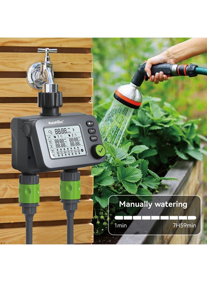 مؤقت مياه RainPoint - جهاز تحكم في الري التلقائي للحدائق مع شاشة LED وإعداد تأخير الأمطار - Image 5