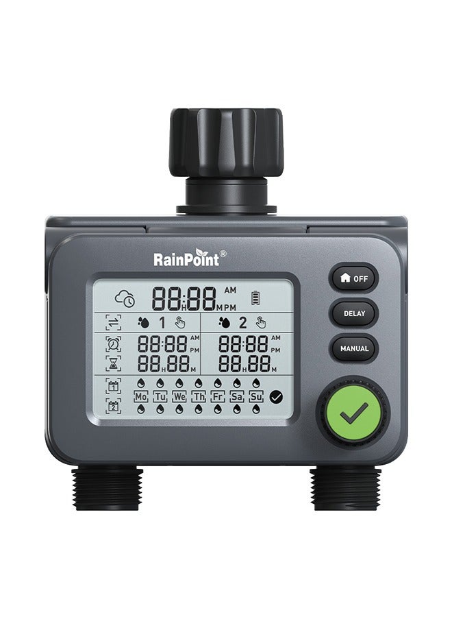مؤقت مياه RainPoint - جهاز تحكم في الري التلقائي للحدائق مع شاشة LED وإعداد تأخير الأمطار - Image 1