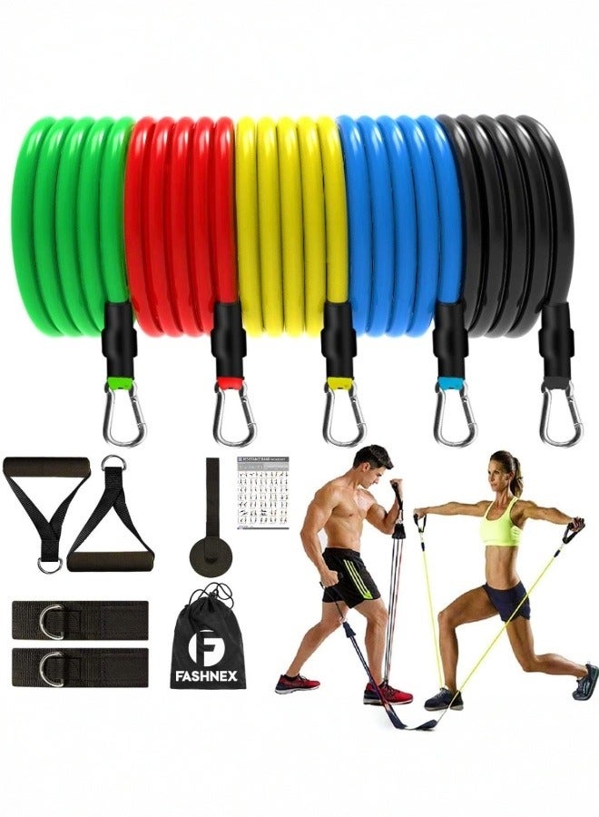 Generic Resistance Bands Set for Exercise, Stretching and Workout Toning Tube Kit with Foam Handles, Door Anchor, Ankle Strap and Carrying Bag for Men, Women (150 LB)  - Image 1