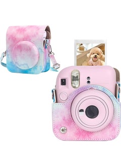 O Ozone PU Leather Camera Case for Fujifilm Instax Mini 12 Instant Camera | Protective Camera Cover with Adjustable Shoulder Strap - Blue pink painting  - Image 1