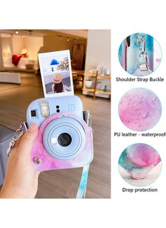 O Ozone PU Leather Camera Case for Fujifilm Instax Mini 12 Instant Camera | Protective Camera Cover with Adjustable Shoulder Strap - Blue pink painting  - Image 3