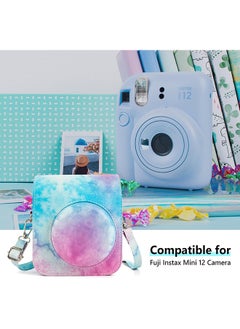 O Ozone PU Leather Camera Case for Fujifilm Instax Mini 12 Instant Camera | Protective Camera Cover with Adjustable Shoulder Strap - Blue pink painting  - Image 2