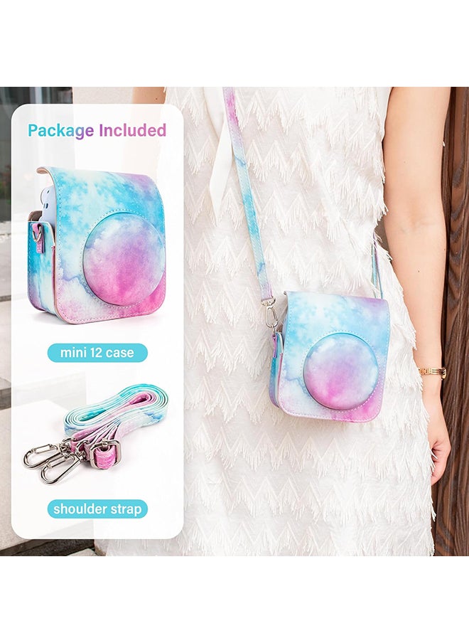 O Ozone PU Leather Camera Case for Fujifilm Instax Mini 12 Instant Camera | Protective Camera Cover with Adjustable Shoulder Strap - Blue pink painting  - Image 5