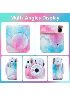 O Ozone PU Leather Camera Case for Fujifilm Instax Mini 12 Instant Camera | Protective Camera Cover with Adjustable Shoulder Strap - Blue pink painting  - Image 4