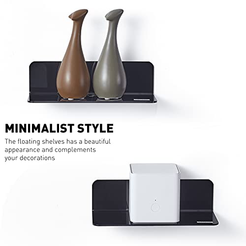 OAPRIRE Acrylic Floating Wall Shelves Set of 2, Damage-Free Expand Wall Space, Small Display Shelf for Smart Speaker/Action Figures with Cable Clips - Image 3