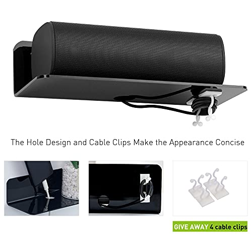 OAPRIRE Acrylic Floating Wall Shelves Set of 2, Damage-Free Expand Wall Space, Small Display Shelf for Smart Speaker/Action Figures with Cable Clips - Image 4