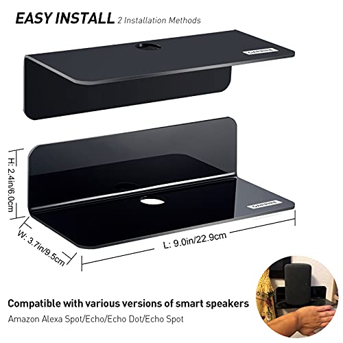 OAPRIRE Acrylic Floating Wall Shelves Set of 2, Damage-Free Expand Wall Space, Small Display Shelf for Smart Speaker/Action Figures with Cable Clips - Image 5