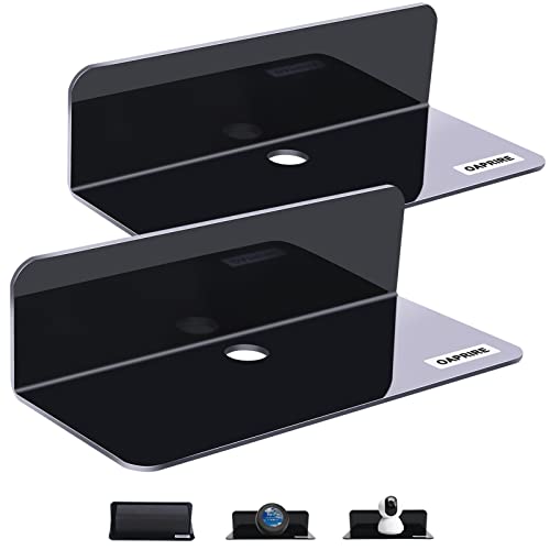 OAPRIRE Acrylic Floating Wall Shelves Set of 2, Damage-Free Expand Wall Space, Small Display Shelf for Smart Speaker/Action Figures with Cable Clips - Image 1