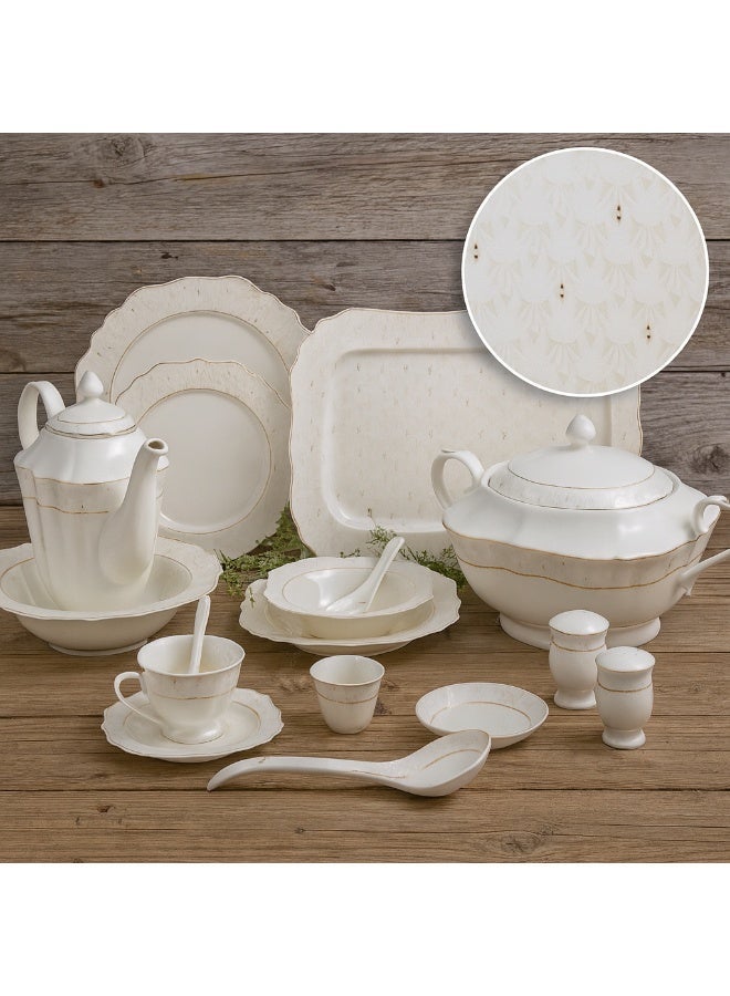 النخبة طقم سفرة بورسلان 70 قطعة لون أبيض مع خط ذهبي يكفي 6 أشخاص - Image 1