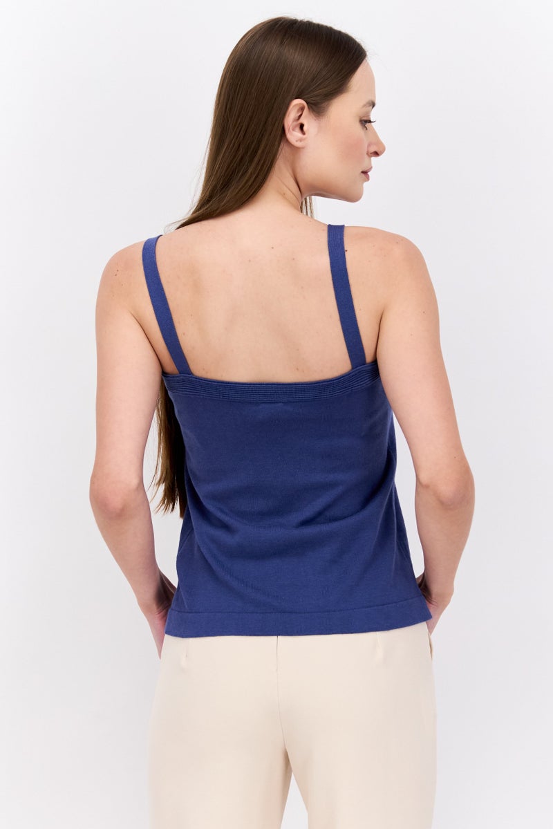 ANNE KLEIN بلوزة نسائية بدون أكمام ذات ياقة مربعة، كحلي - Image 3
