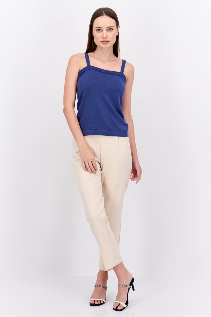 ANNE KLEIN بلوزة نسائية بدون أكمام ذات ياقة مربعة، كحلي - Image 4