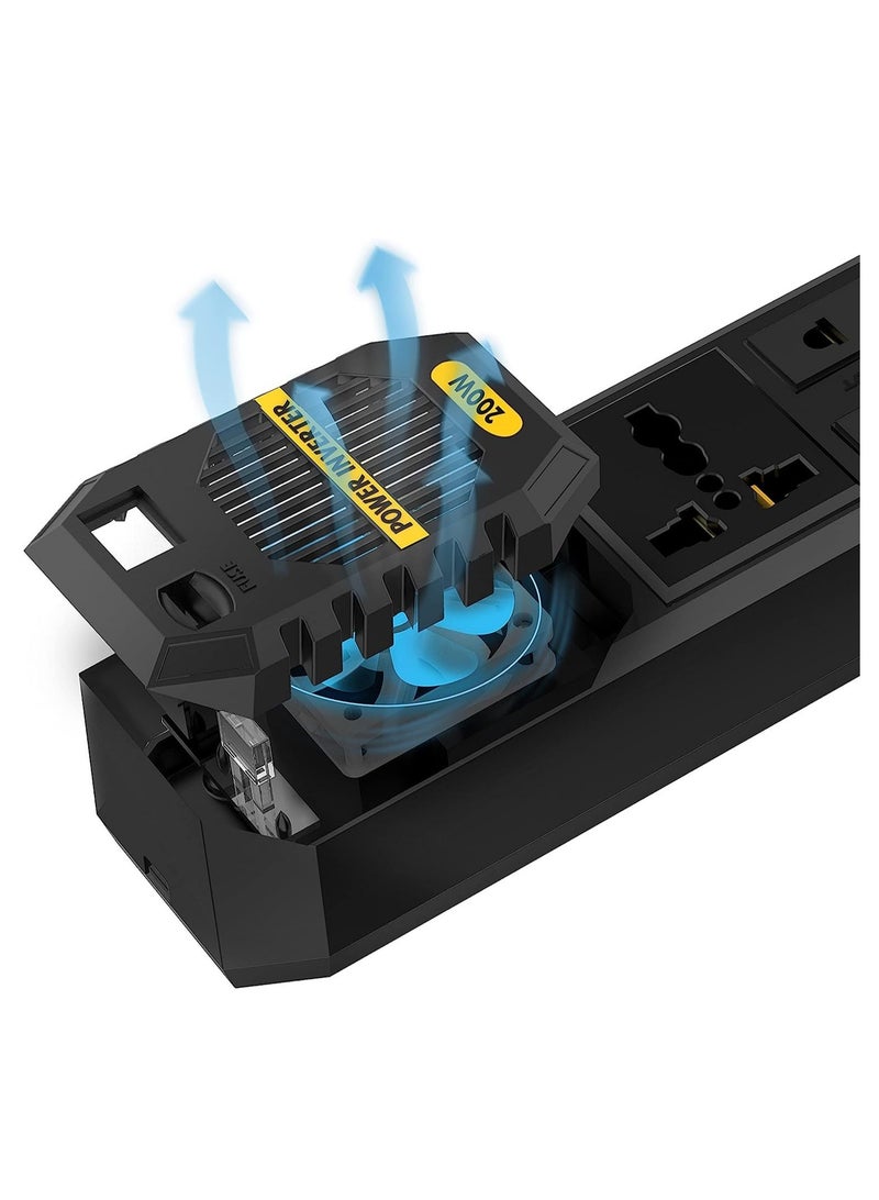 ELTRAZONE Stark Plus Power Inverter 200W with 4 USB-A Ports 3.1A Quick Charge, DC 12V to AC 110V, Car Power Inverter Cigarette Lighter Built-in Cooling Fan - Image 3