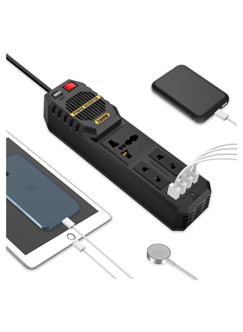 ELTRAZONE Stark Plus Power Inverter 200W with 4 USB-A Ports 3.1A Quick Charge, DC 12V to AC 110V, Car Power Inverter Cigarette Lighter Built-in Cooling Fan - Image 5