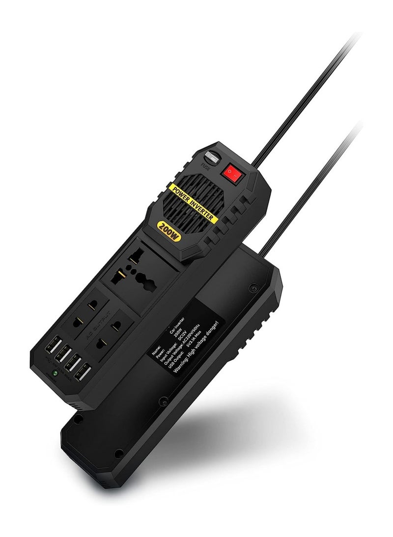 ELTRAZONE Stark Plus Power Inverter 200W with 4 USB-A Ports 3.1A Quick Charge, DC 12V to AC 110V, Car Power Inverter Cigarette Lighter Built-in Cooling Fan - Image 2