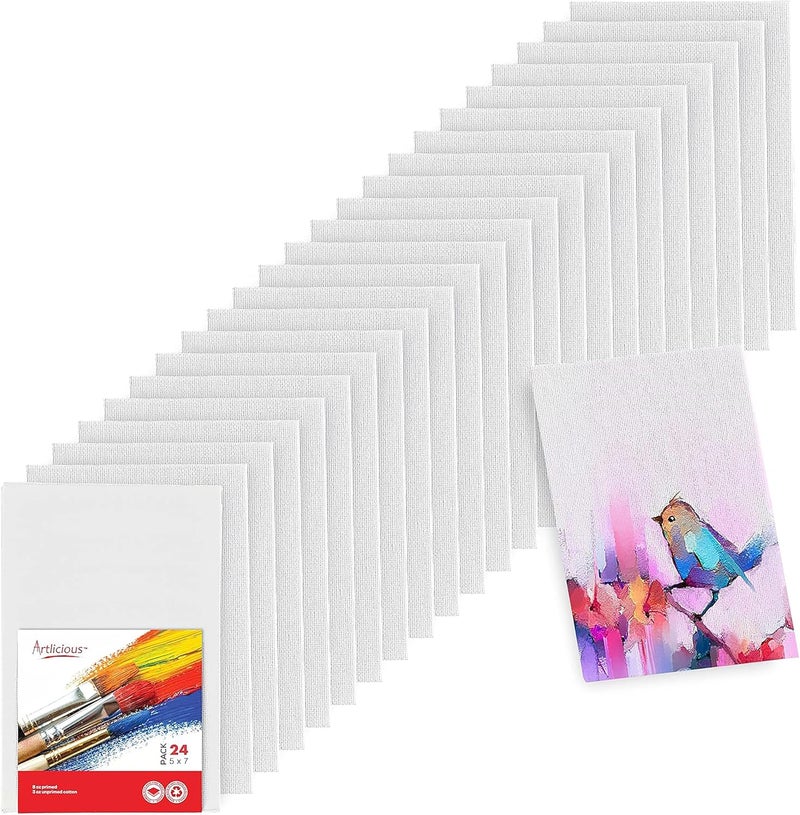 Artlicious Canvases for Painting - Pack of 24, 5 x 7 Inch Blank White Canvas Boards - 100% Cotton Art Panels for Oil, Acrylic & Watercolor Paint - Image 1