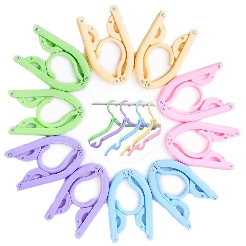 FMELAH 10Pcs Colorful Travel Hangers. Portable Folding Clothes Hangers.Telescopic Travel Magic Portable Drying Rack For Travel Accessories - Image 1