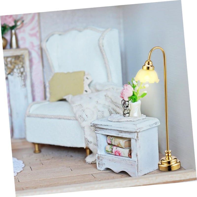 مصباح طاولة مصغر يعمل بالبطارية مع ظل زهور، إضاءة لبيت الدمى، زخرفة، قطعتان - Image 4
