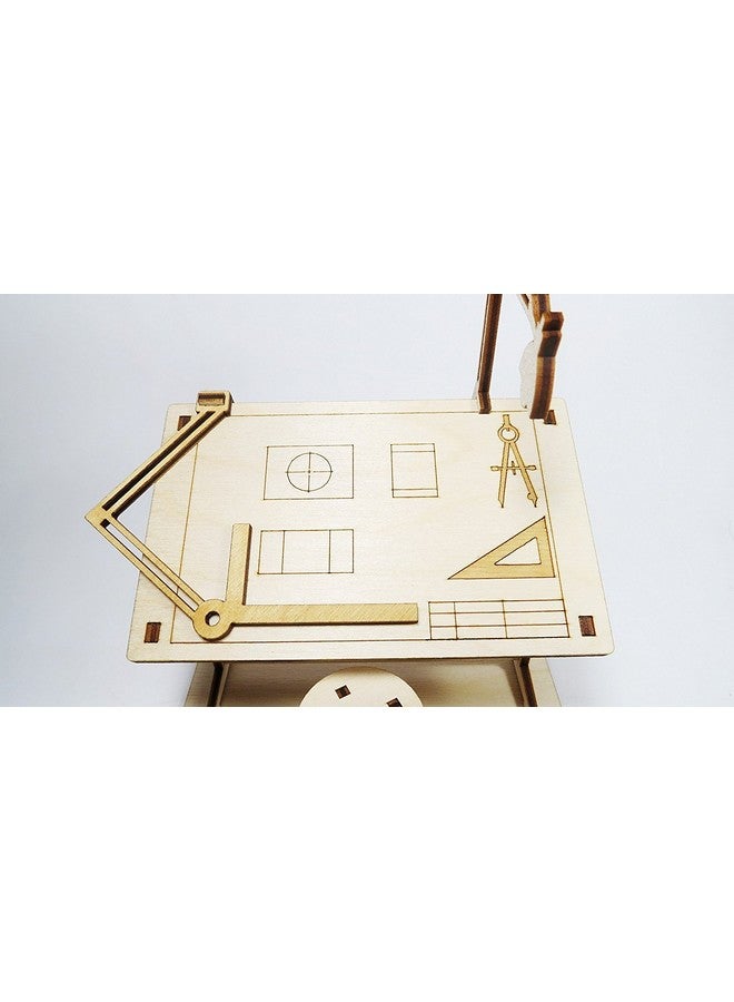 StonKraft Wooden 3D Puzzle Miniature Drafting Table - Home Decor, Construction Toy, Modeling Kit, School Project - Easy to Assemble - Image 2