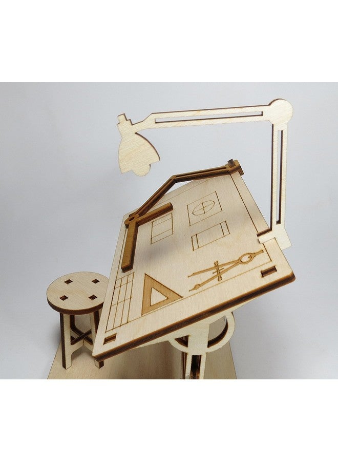 StonKraft Wooden 3D Puzzle Miniature Drafting Table - Home Decor, Construction Toy, Modeling Kit, School Project - Easy to Assemble - Image 4