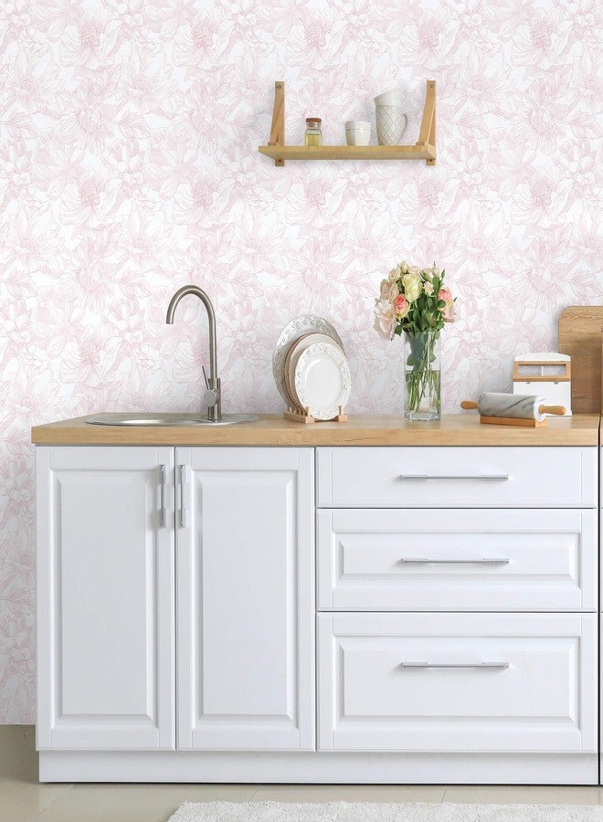Ismoon Large Floral Peel and Stick Wallpaper Boho White/Pink Contact Paper 17.3inx6.5ft Removable Self Adhesive Bedroom Cabinet Mural Wall Decor Vinyl Roll - Image 4