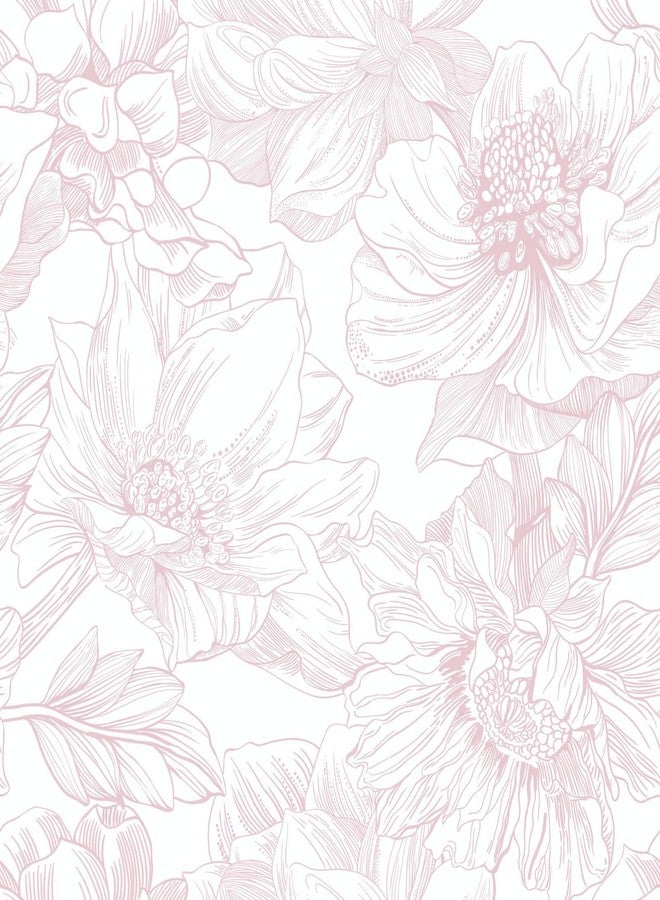 Ismoon Large Floral Peel and Stick Wallpaper Boho White/Pink Contact Paper 17.3inx6.5ft Removable Self Adhesive Bedroom Cabinet Mural Wall Decor Vinyl Roll - Image 1