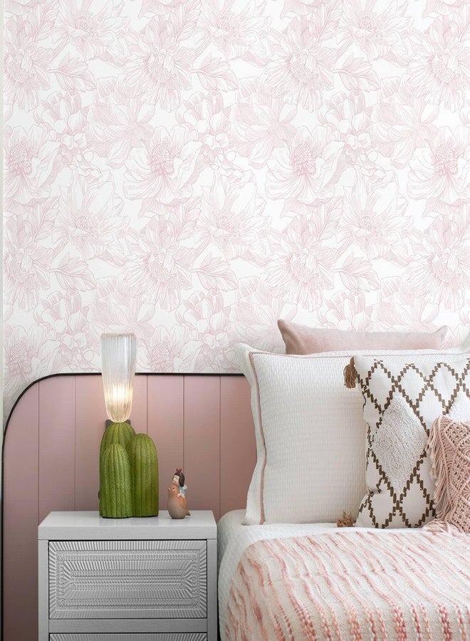 Ismoon Large Floral Peel and Stick Wallpaper Boho White/Pink Contact Paper 17.3inx6.5ft Removable Self Adhesive Bedroom Cabinet Mural Wall Decor Vinyl Roll - Image 2