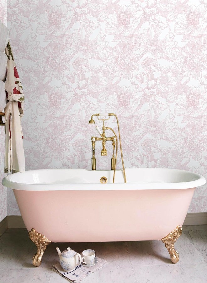 Ismoon Large Floral Peel and Stick Wallpaper Boho White/Pink Contact Paper 17.3inx6.5ft Removable Self Adhesive Bedroom Cabinet Mural Wall Decor Vinyl Roll - Image 3