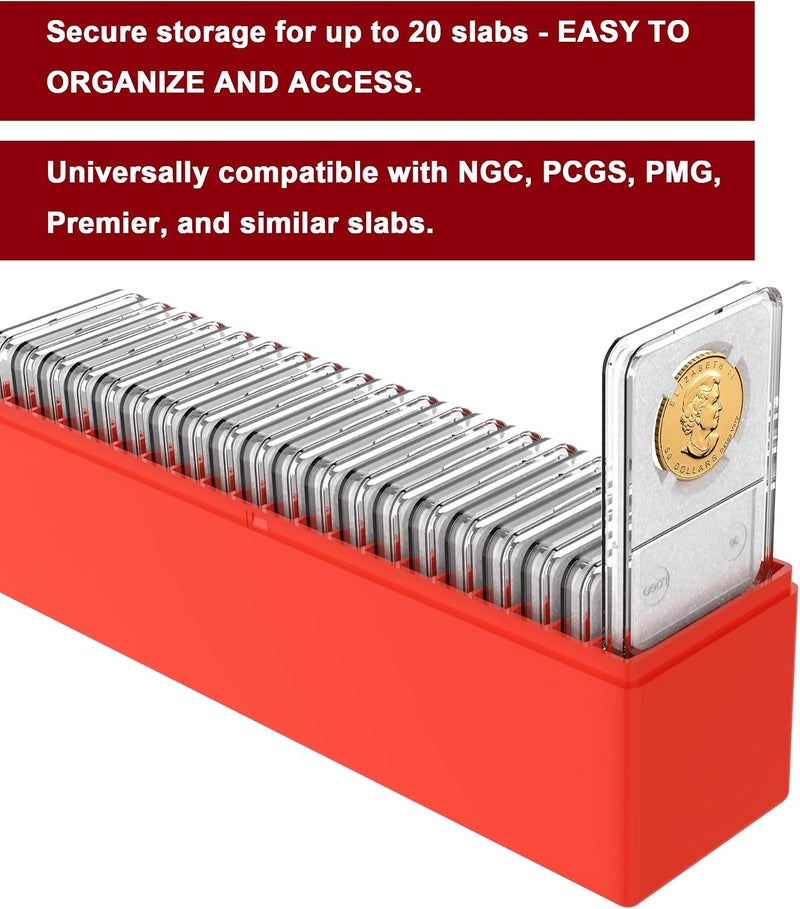 A.I.FORCE Plastic Coin Slab Storage Box – 20-Slot Coin Holder Organizer Case Fits for PCGS NGC PMG PCCB Slabs, Secure Coin Collection Box for Collectors, Home, Office, Bank Use (Box Only, Red) - Image 4
