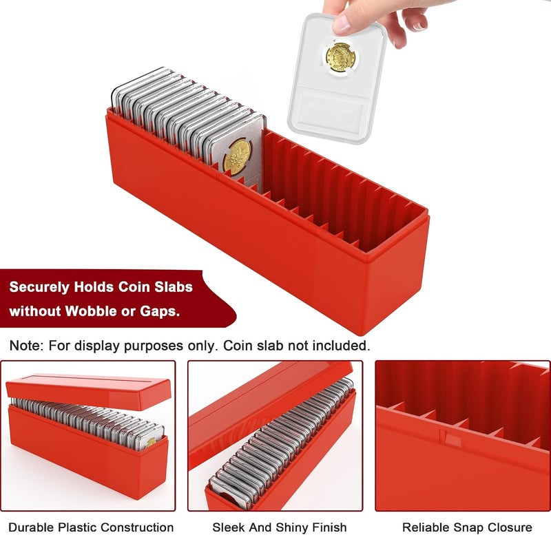 A.I.FORCE Plastic Coin Slab Storage Box – 20-Slot Coin Holder Organizer Case Fits for PCGS NGC PMG PCCB Slabs, Secure Coin Collection Box for Collectors, Home, Office, Bank Use (Box Only, Red) - Image 3