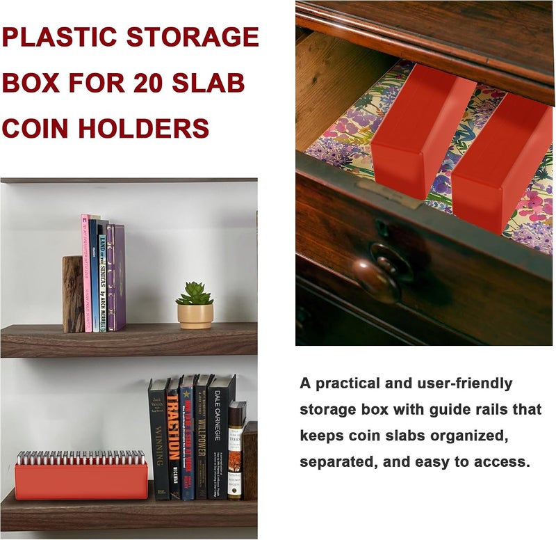 A.I.FORCE Plastic Coin Slab Storage Box – 20-Slot Coin Holder Organizer Case Fits for PCGS NGC PMG PCCB Slabs, Secure Coin Collection Box for Collectors, Home, Office, Bank Use (Box Only, Red) - Image 5