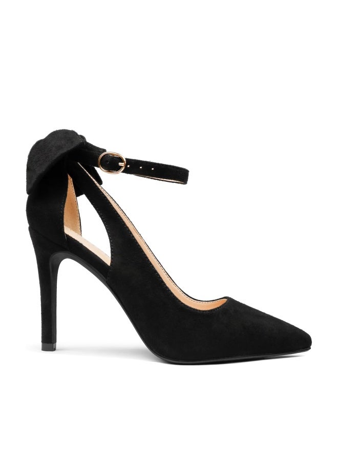 COLETER Womens Bow Knot High Heels Pointed Toe Stiletto Ankle Strap D'Orsay Pumps Bow Evening Dress Shoes Suede Black 11US - Image 1