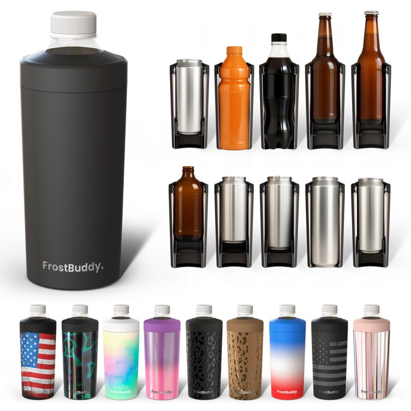 Frost Buddy حافظة المشروبات العالمية Universal Buddy XL من Frost Buddy - تناسب العلب والزجاجات سعة 12 و16 و20 و24 أونصة - تحافظ على مشروباتك باردة ومنعشة لأكثر من 12 ساعة. (أسود) - Image 1