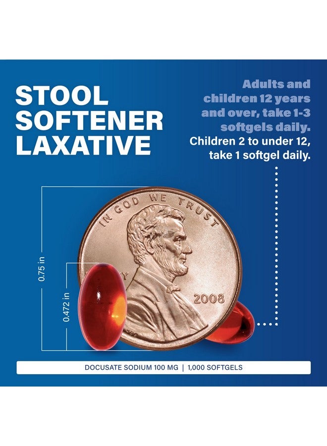 Major Pharmaceuticals MAJOR Docusate Sodium 100 mg - Stool Softener Laxative Softgels for Occasional Constipation Relief - Stool Softeners for Women, Men, and Kids - Stimulant-Free - 1000 Softgels (1 Pack) - Image 3