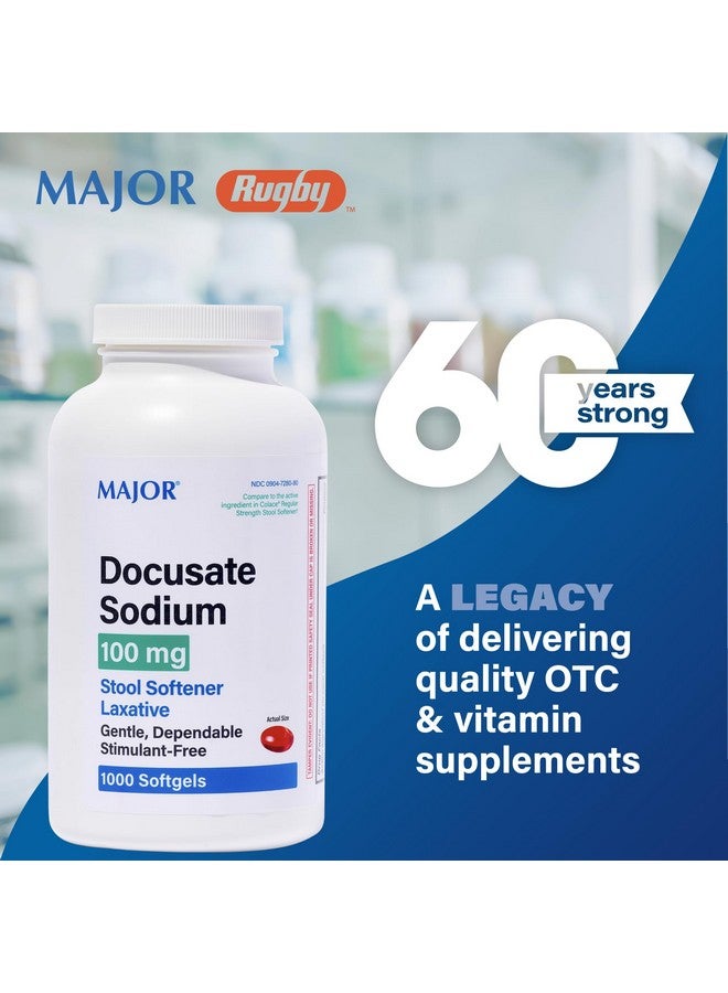 Major Pharmaceuticals MAJOR Docusate Sodium 100 mg - Stool Softener Laxative Softgels for Occasional Constipation Relief - Stool Softeners for Women, Men, and Kids - Stimulant-Free - 1000 Softgels (1 Pack) - Image 2