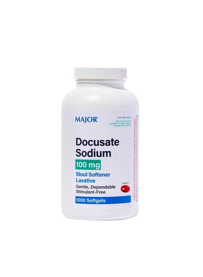 Major Pharmaceuticals MAJOR Docusate Sodium 100 mg - Stool Softener Laxative Softgels for Occasional Constipation Relief - Stool Softeners for Women, Men, and Kids - Stimulant-Free - 1000 Softgels (1 Pack) - Image 1