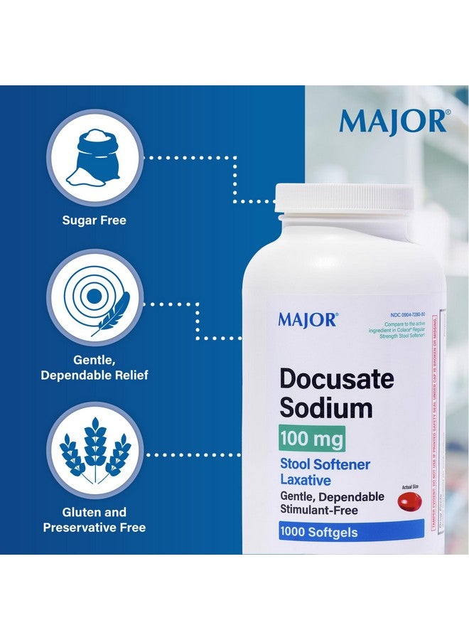 Major Pharmaceuticals MAJOR Docusate Sodium 100 mg - Stool Softener Laxative Softgels for Occasional Constipation Relief - Stool Softeners for Women, Men, and Kids - Stimulant-Free - 1000 Softgels (1 Pack) - Image 4