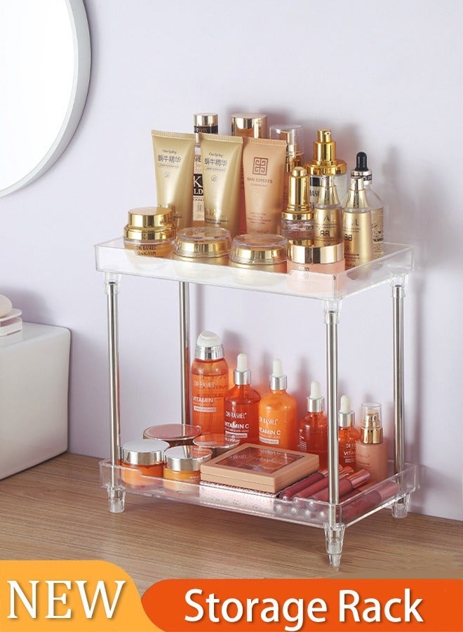 2-Tier Cosmetic Organizer,2-Tier Transparent Skincare Storage Rack with Drawers, Bathroom Counter Organizer, Large Skin care Organizer with Drawers for Vanity,Makeup Countertop Organizer Perfume Tray for Cosmetics - Image 1