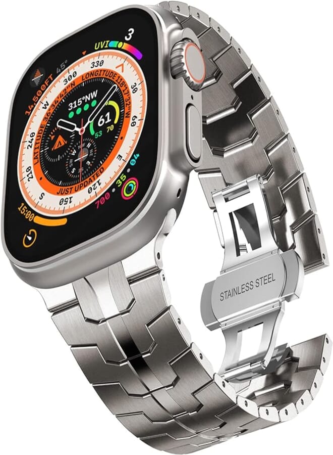 سوار CHANCHY المصنوع من الفولاذ المقاوم للصدأ لساعة Apple Watch Ultra Band 49 مم 45 مم 44 مم 42 مم 38 مم 40 مم 41 مم، حزام معدني مع مشبك قابل للطي لساعة Apple Watch Series 8 7 6 5 4 3 2 1 للرجال (أسود، 49 مم 45 مم 44 مم 42 مم)