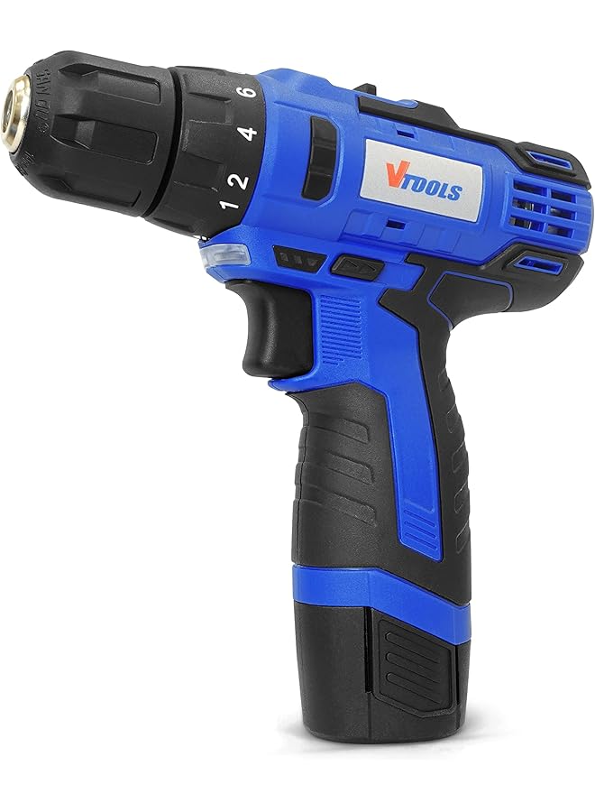 VTOOLS 12V Cordless Drill Driver With 1.5 Ah Lithium Ion Battery 1 Charger And 2 Battery 2 Variable Speed 10Mm Chuck Built In Led Light Carrying Case Blue Vt1202 Bmc - Image 3