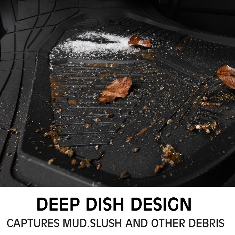 CAR PASS Heavy Duty Rubber Car Mats, Deep-Dish Odorless Car Floor Mats All Weather, Universal Trim-to-Fit for SUVs Trucks Sedans, Waterproof Anti-Slip, 3 Pieces V12 Black - Image 5