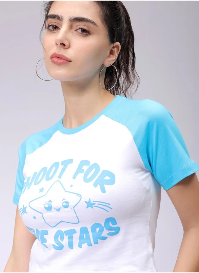 Freehand Women Slim Fit Typographic Baseball T-Shirt