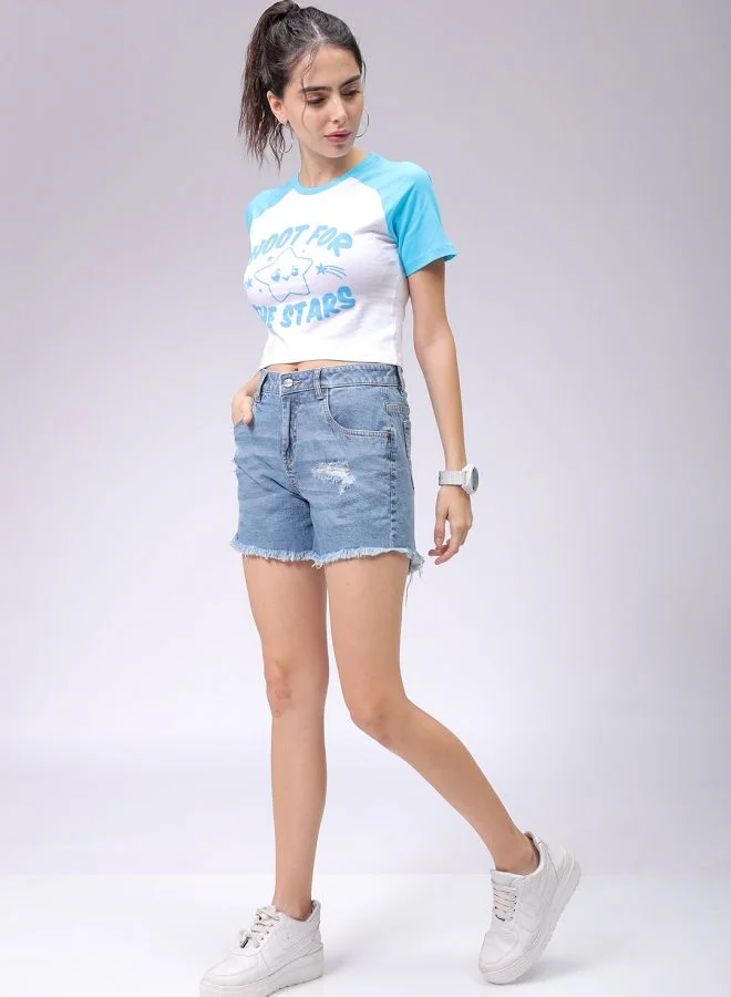 مرفوعة Women Slim Fit Typographic Baseball T-Shirt