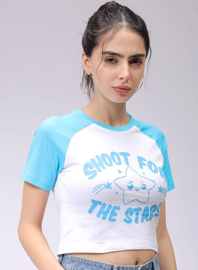 مرفوعة Women Slim Fit Typographic Baseball T-Shirt